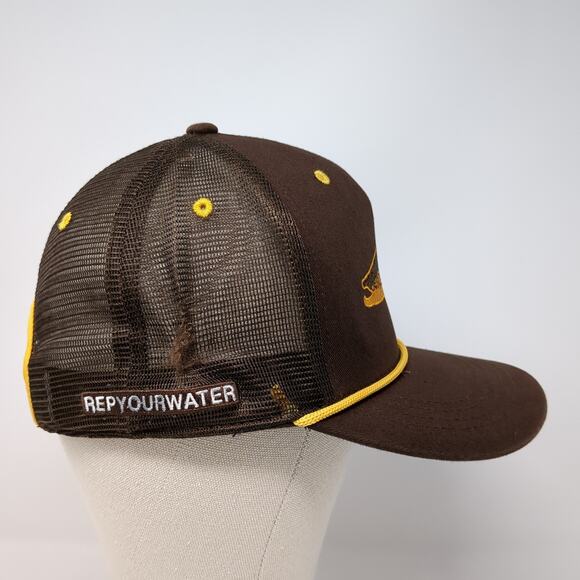 Fish Snapback Rope Trucker Hat Brown One Size Mesh Back RepYourWater - Picture 5 of 9